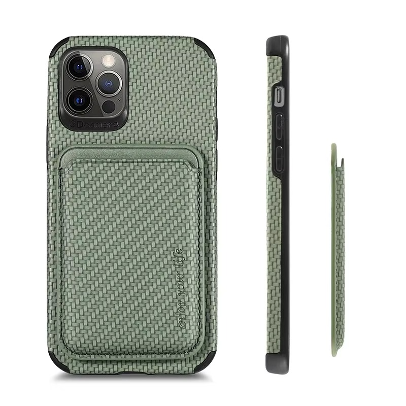 Luxury iPhone Case — MagSafe Carbon-Fiber Style PU Leather Cover with Magnetic Card Holder, Shockproof PC+TPU Protection and Matte Anti-Fingerprint Finish