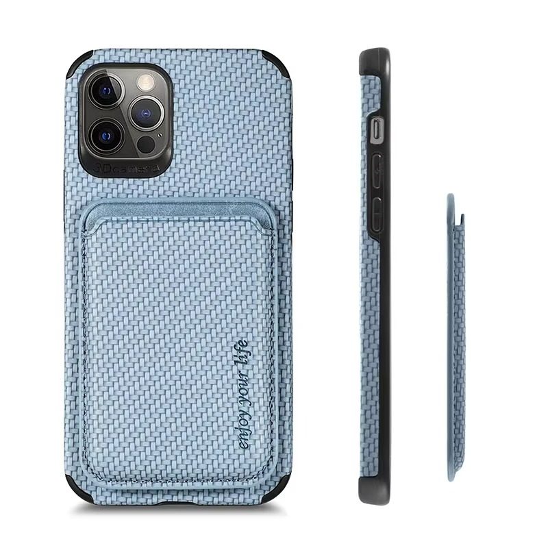 Luxury iPhone Case — MagSafe Carbon-Fiber Style PU Leather Cover with Magnetic Card Holder, Shockproof PC+TPU Protection and Matte Anti-Fingerprint Finish