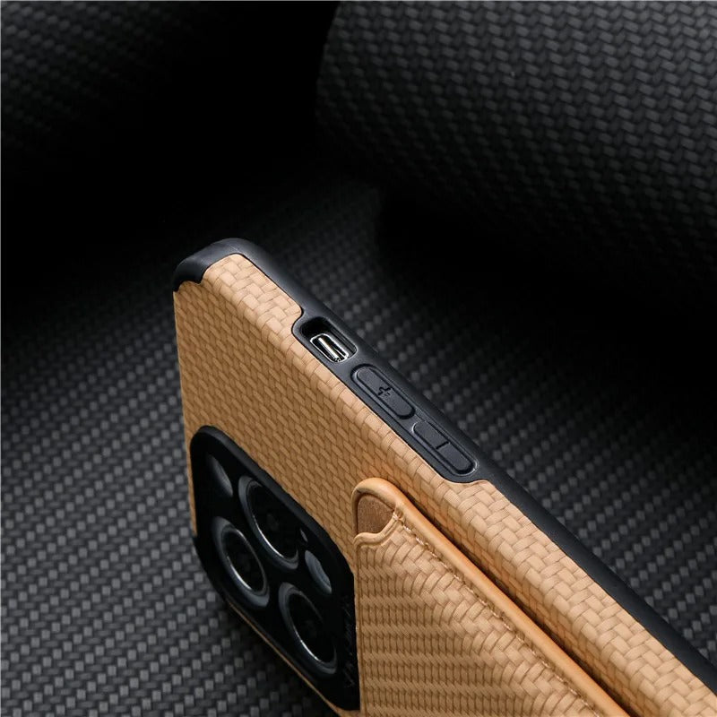 Luxury iPhone Case — MagSafe Carbon Fiber Cover with Detachable Card Holder, Dual-Layer Protection, Matte Anti-Fingerprint Finish and Wireless-Charging Safe Design