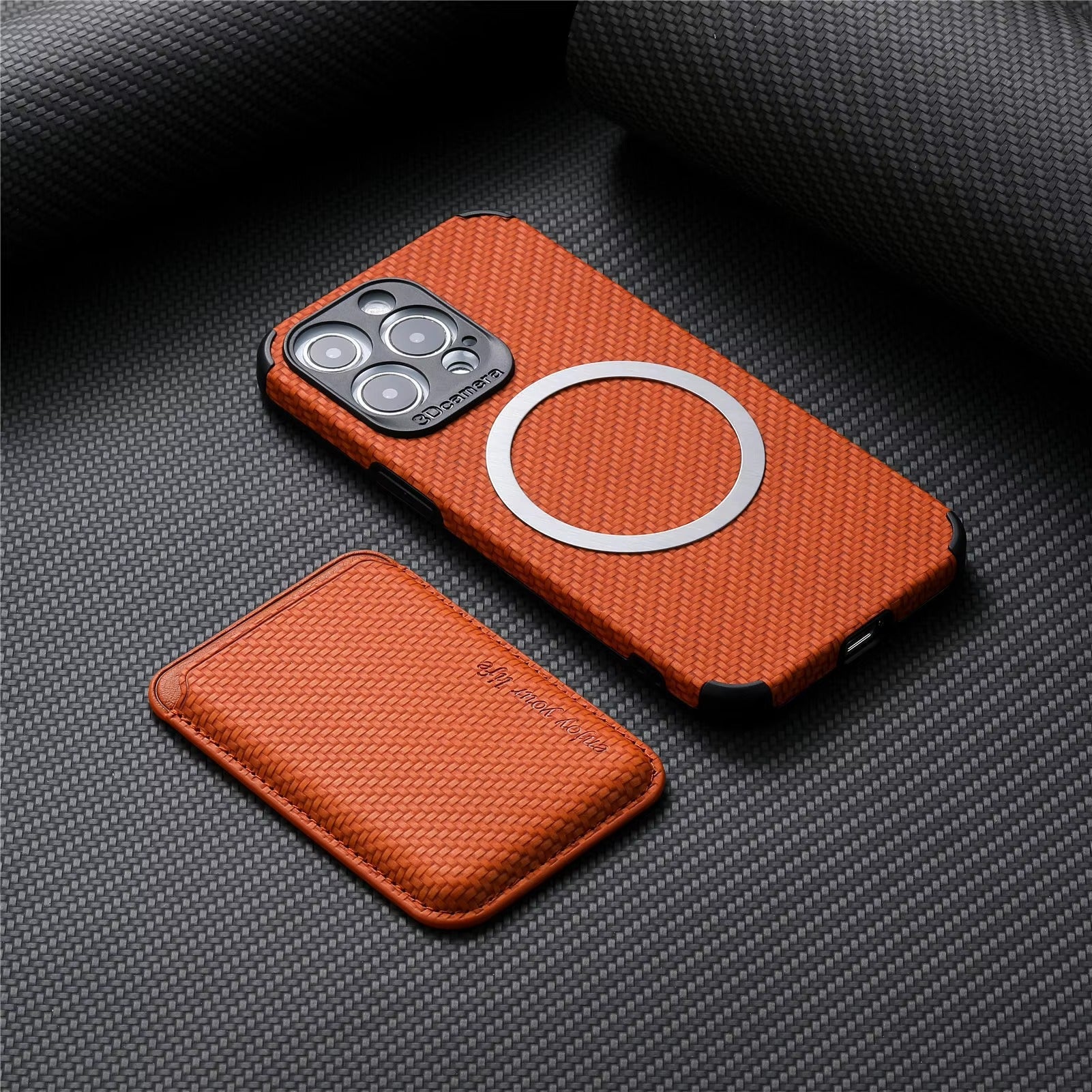 Luxury iPhone Case — MagSafe Carbon Fiber Cover with Detachable Card Holder, Dual-Layer Protection, Matte Anti-Fingerprint Finish and Wireless-Charging Safe Design