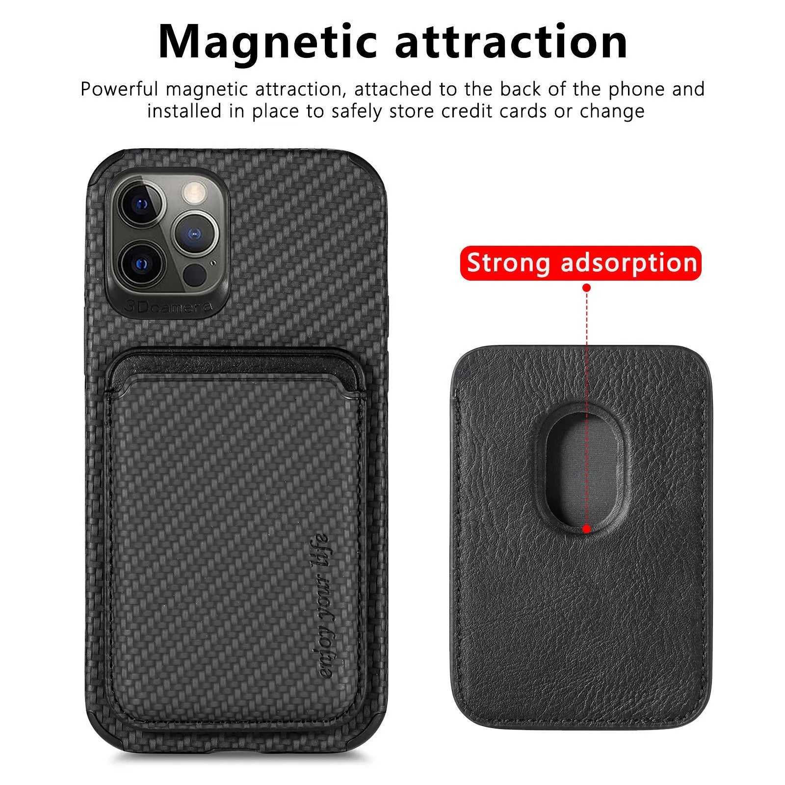 Luxury iPhone Case — MagSafe Carbon Fiber Cover with Detachable Card Holder, Dual-Layer Protection, Matte Anti-Fingerprint Finish and Wireless-Charging Safe Design