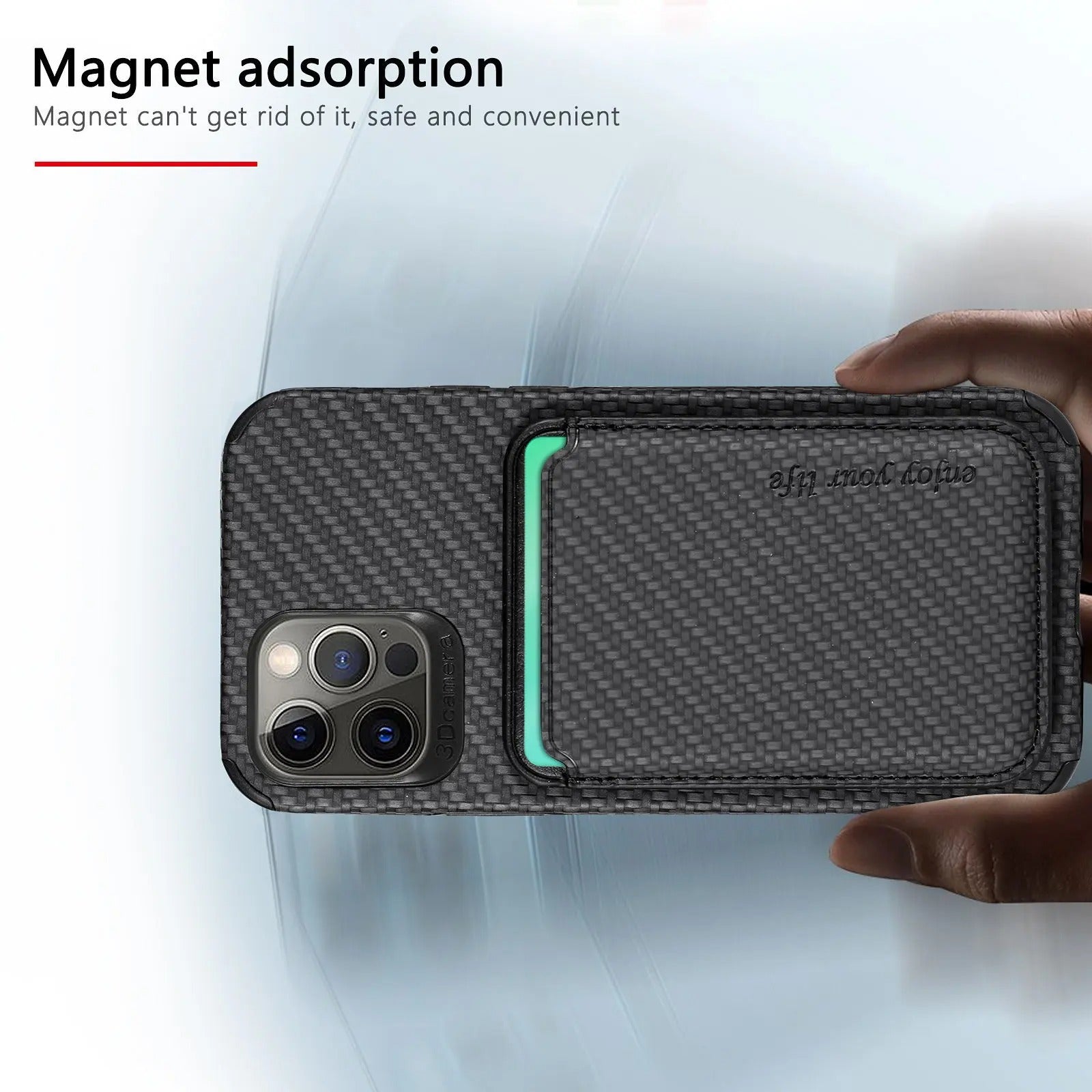 Luxury iPhone Case — MagSafe Carbon Fiber Cover with Detachable Card Holder, Dual-Layer Protection, Matte Anti-Fingerprint Finish and Wireless-Charging Safe Design