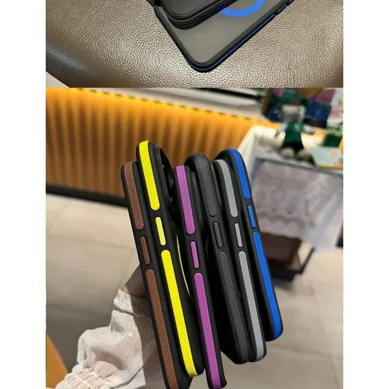 Luxury iPhone Case — MagSafe Colorblock Translucent Frosted Cover with Shockproof Anti-Slip Design and Stylish Matte Finish