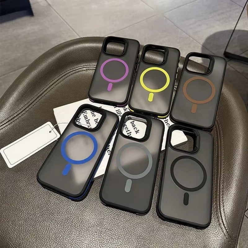 Luxury iPhone Case — MagSafe Colorblock Translucent Frosted Cover with Shockproof Anti-Slip Design and Stylish Matte Finish