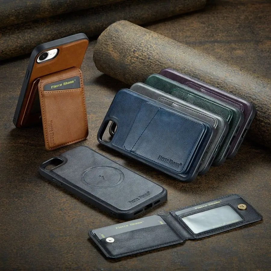 Luxury iPhone Case — MagSafe Detachable Leather Wallet Cover with Magnetic Stand, 4-Card Storage, Retro Design and Wireless-Charging Safe Protection