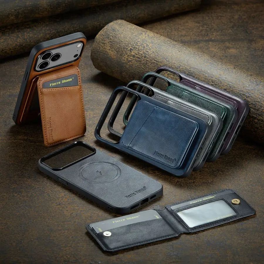 Luxury iPhone Case — MagSafe Detachable Leather Wallet Cover with Magnetic Stand, 4-Card Storage, Retro Design and Wireless-Charging Safe Protection