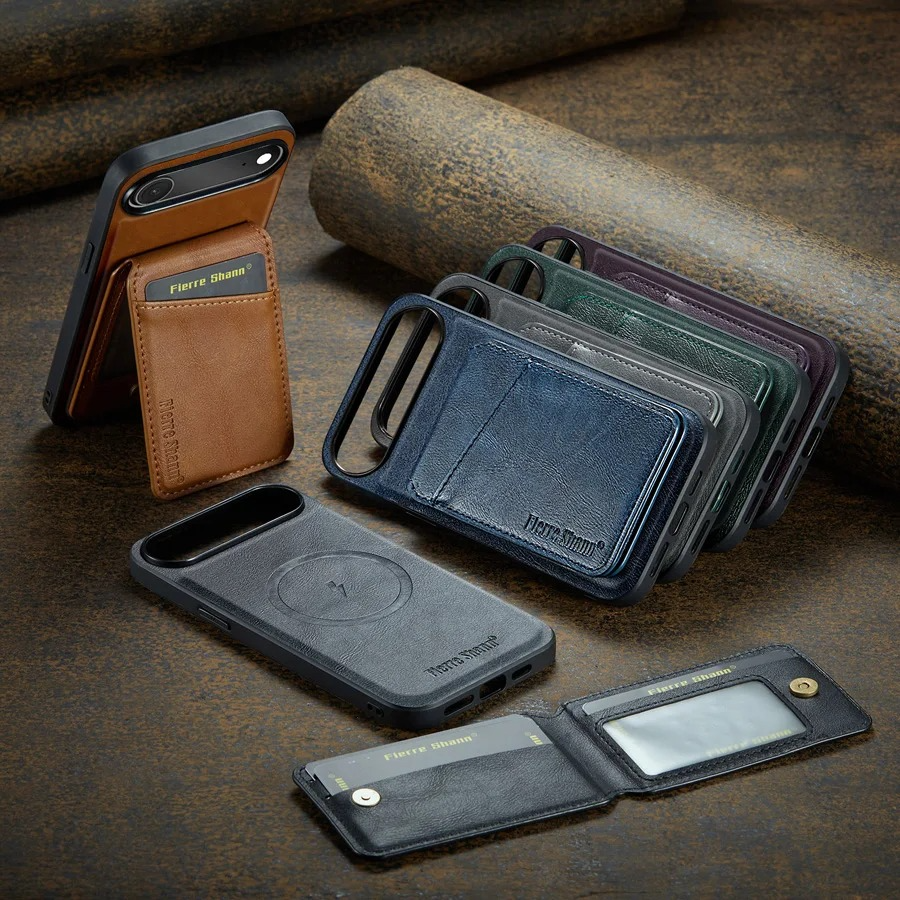 Luxury iPhone Case — MagSafe Detachable Leather Wallet Cover with Magnetic Stand, 4-Card Storage, Retro Design and Wireless-Charging Safe Protection