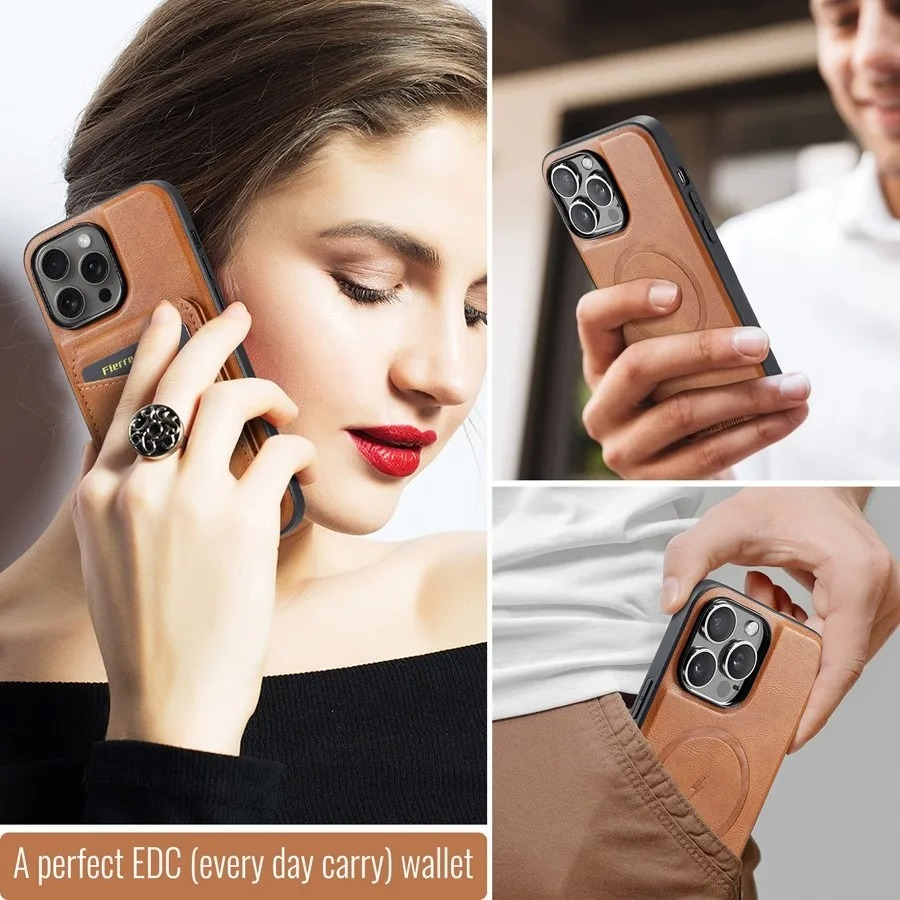 Luxury iPhone Case — MagSafe Detachable Leather Wallet Cover with Magnetic Stand, 4-Card Storage, Retro Design and Wireless-Charging Safe Protection