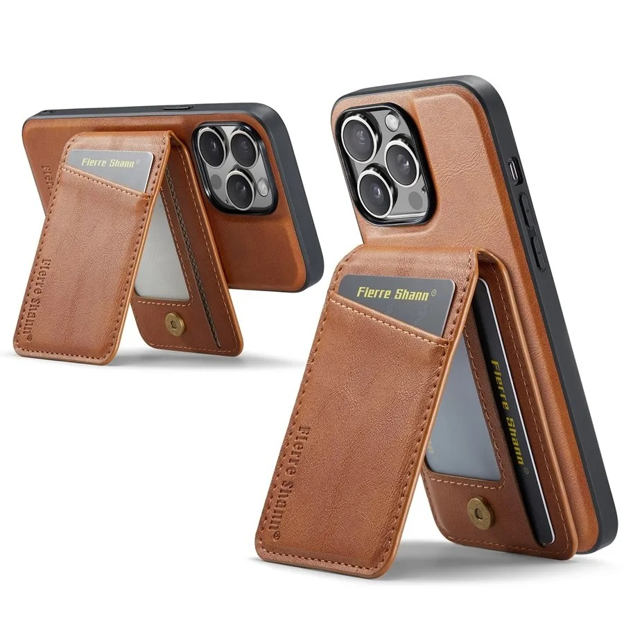Luxury iPhone Case — MagSafe Detachable Leather Wallet Cover with Magnetic Stand, 4-Card Storage, Retro Design and Wireless-Charging Safe Protection