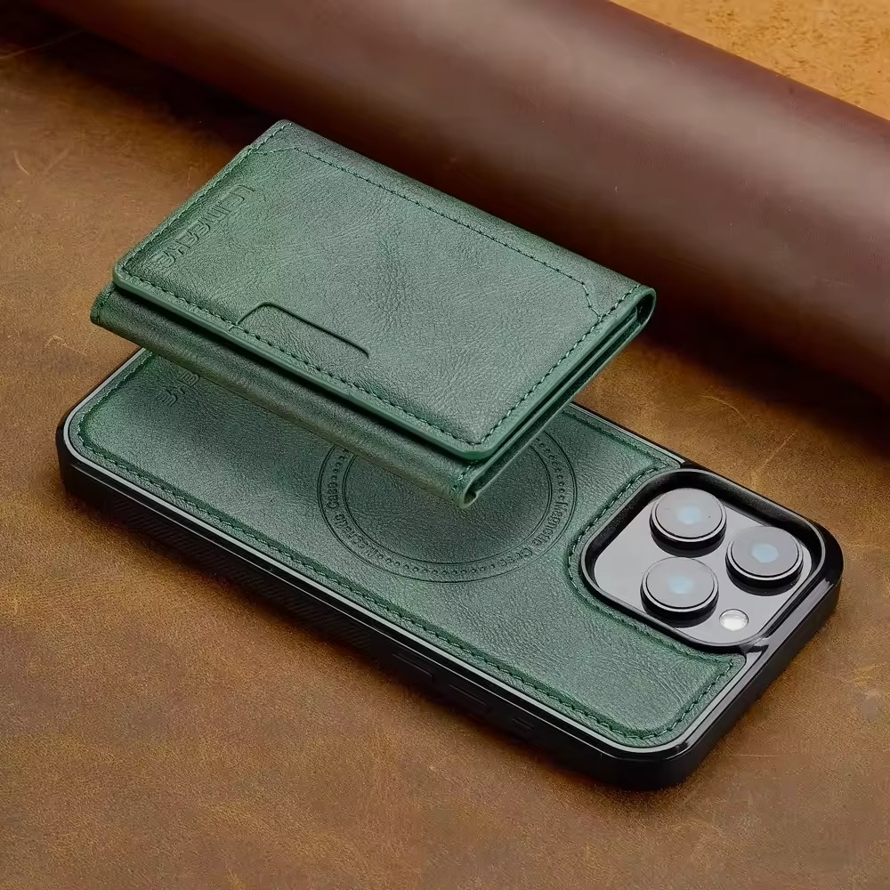 Luxury iPhone Case — MagSafe Detachable PU Leather Wallet Cover with Card Holder, Magnetic Back, Wireless-Charging Safe and Anti-Fingerprint Design