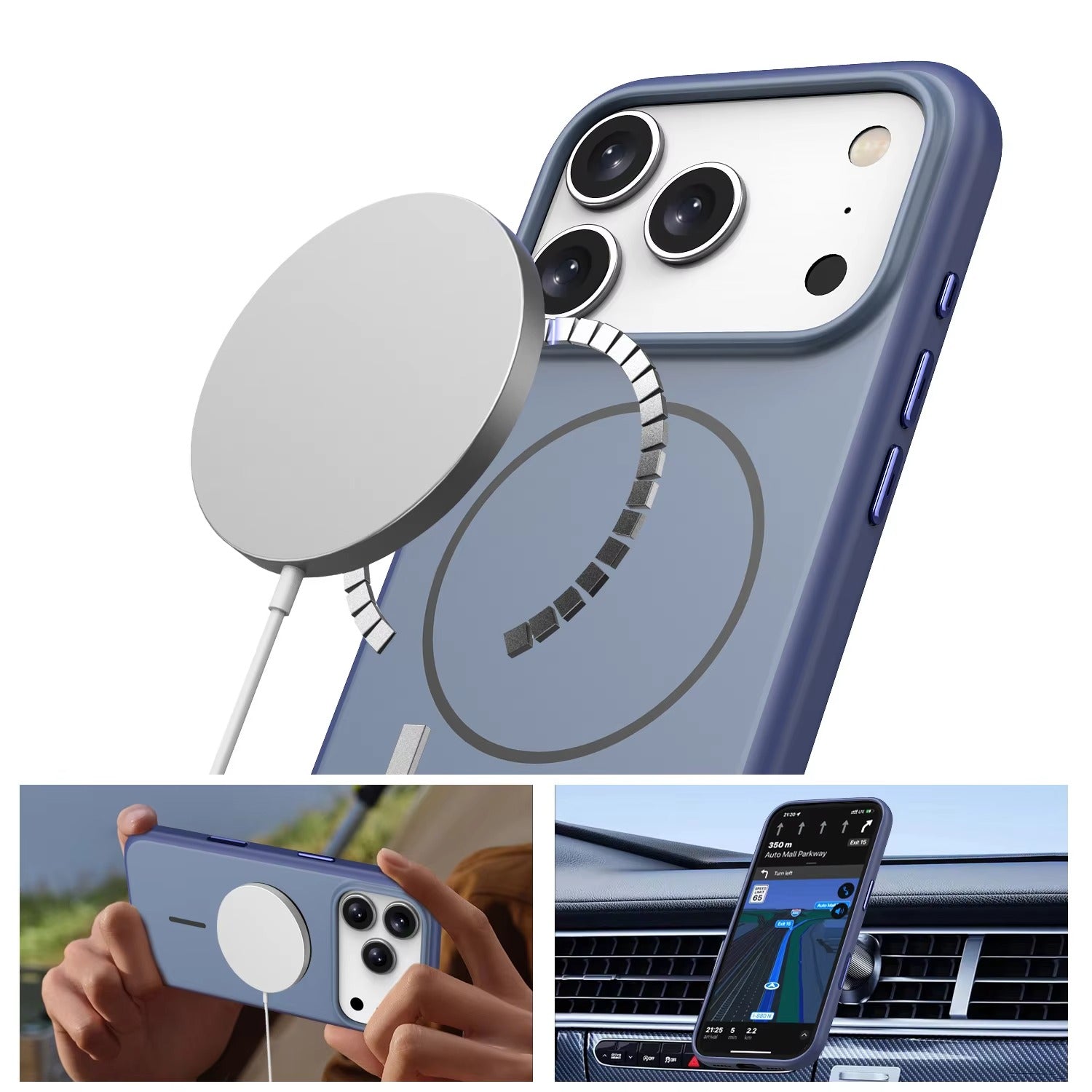 Luxury iPhone Case — MagSafe Frosted TPU+PC Shockproof Cover with Camera Button and Anti-Fingerprint Matte Design