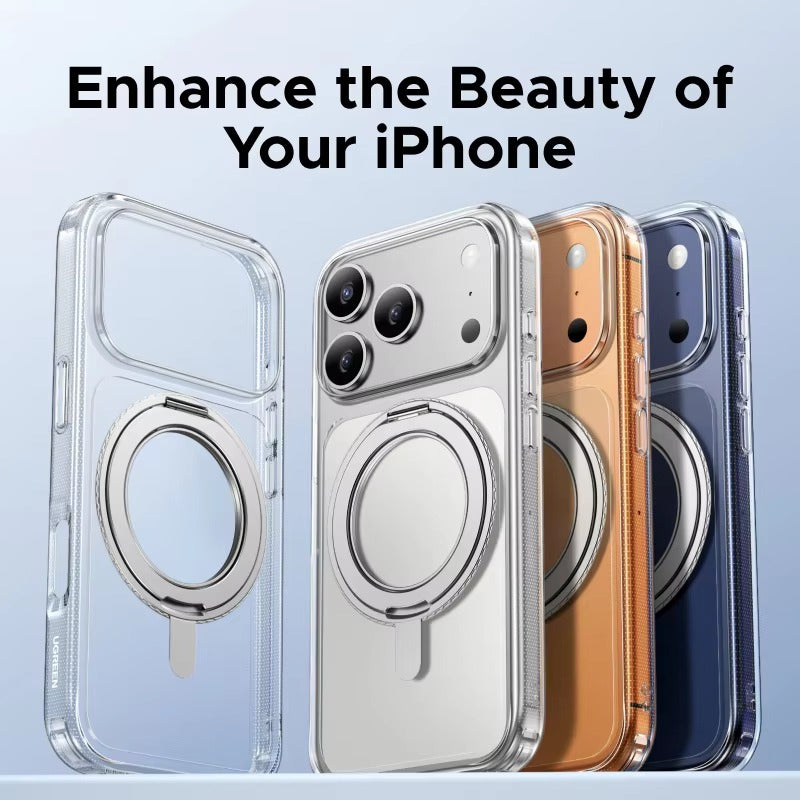 Luxury iPhone Case — MagSafe Magnetic 360° Rotating Stand Cover with PC+TPU Protection, Anti-Fingerprint Non-Slip Design and Dustproof Transparent Finish