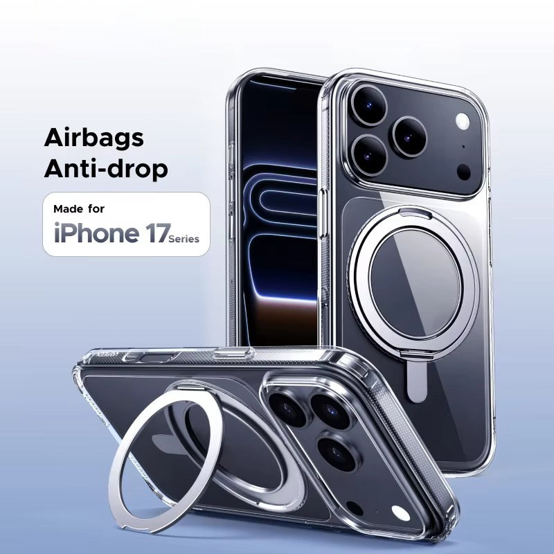 Luxury iPhone Case — MagSafe Magnetic 360° Rotating Stand Cover with PC+TPU Protection, Anti-Fingerprint Non-Slip Design and Dustproof Transparent Finish