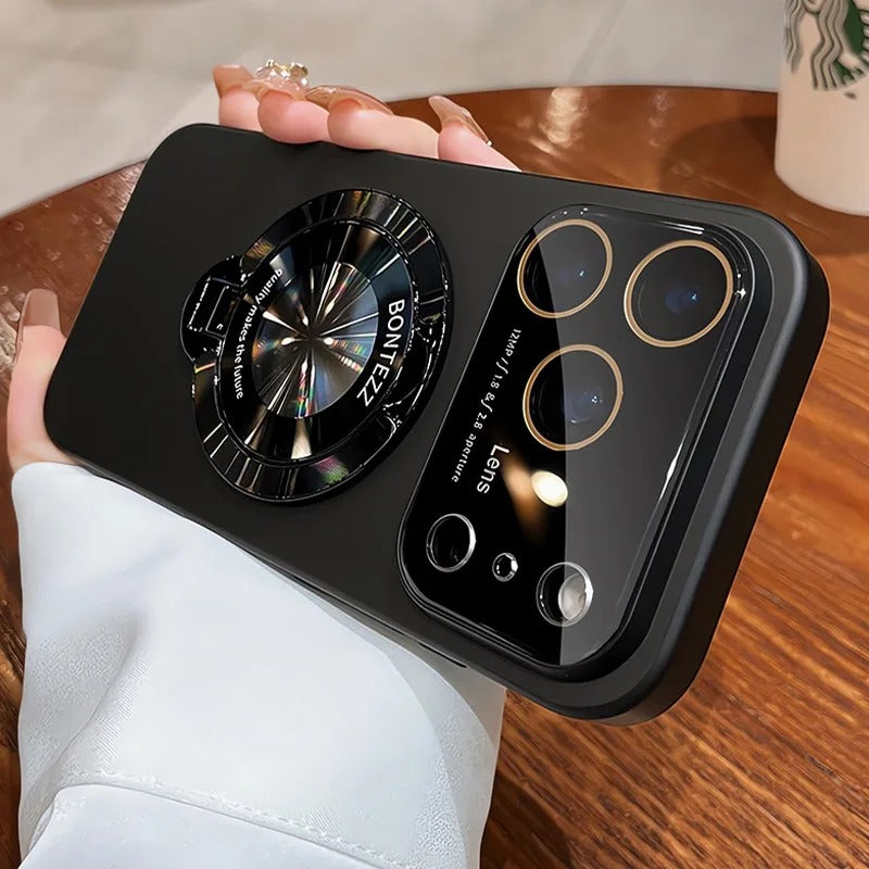 Luxury iPhone Case — MagSafe Magnetic Cover with Bracket Holder Ring, Full Lens Protection, Shockproof Matte Anti-Fingerprint Dustproof Non-Slip Design