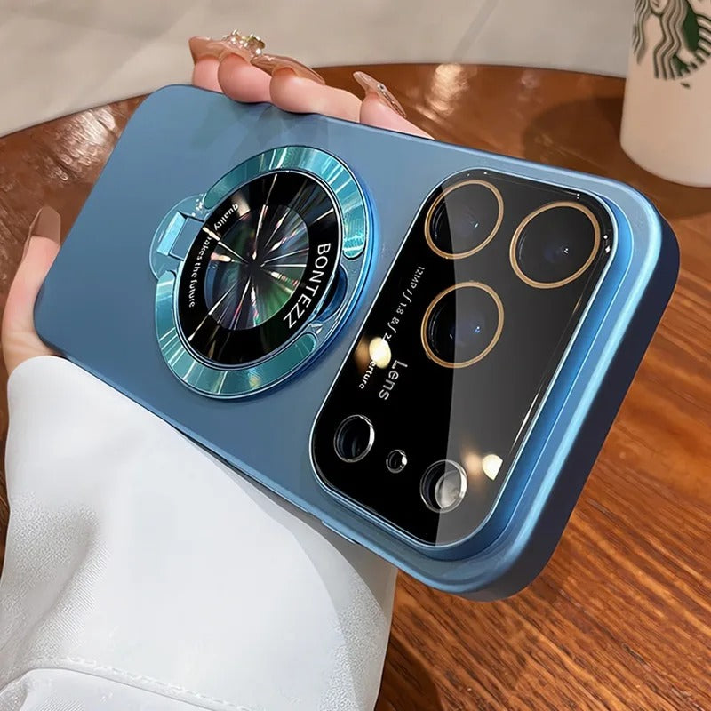 Luxury iPhone Case — MagSafe Magnetic Cover with Bracket Holder Ring, Full Lens Protection, Shockproof Matte Anti-Fingerprint Dustproof Non-Slip Design