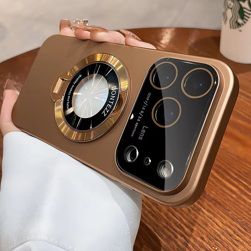 Luxury iPhone Case — MagSafe Magnetic Cover with Bracket Holder Ring, Full Lens Protection, Shockproof Matte Anti-Fingerprint Dustproof Non-Slip Design