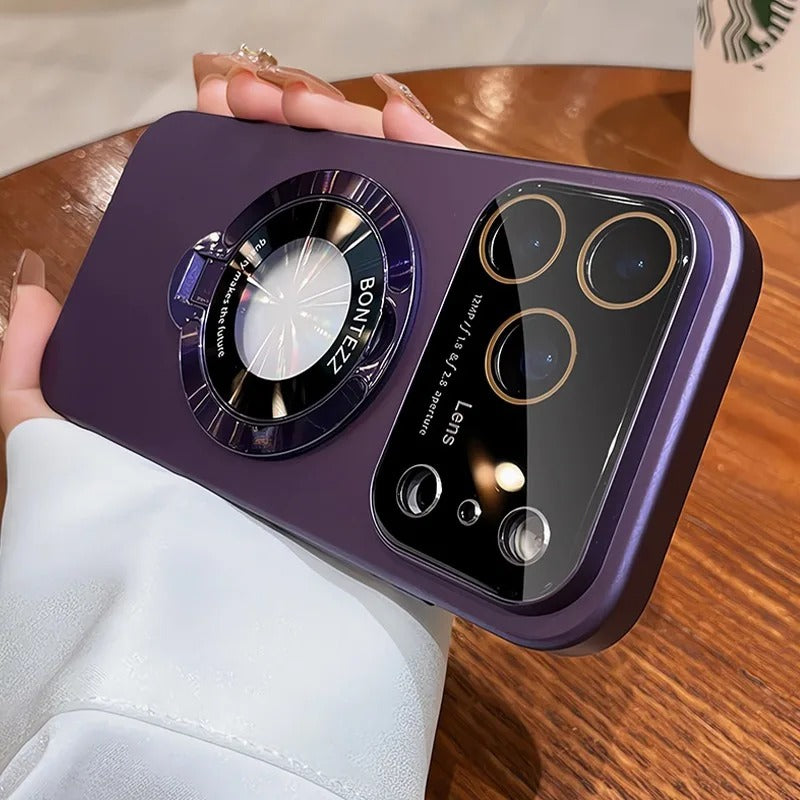 Luxury iPhone Case — MagSafe Magnetic Cover with Bracket Holder Ring, Full Lens Protection, Shockproof Matte Anti-Fingerprint Dustproof Non-Slip Design