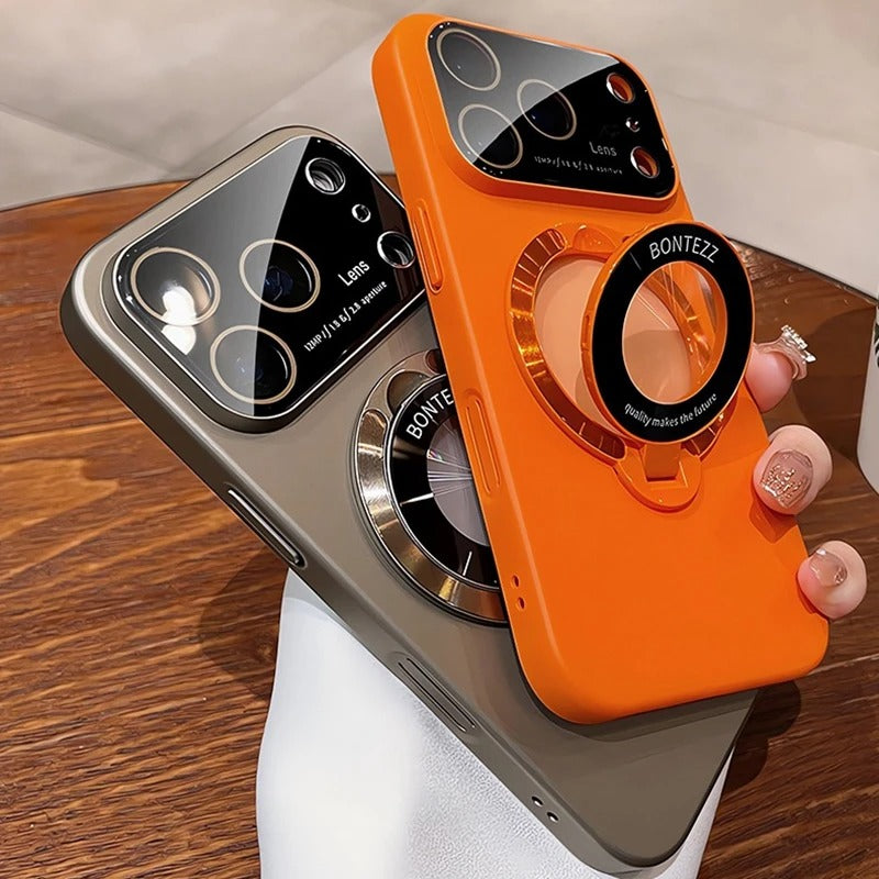 Luxury iPhone Case — MagSafe Magnetic Cover with Bracket Holder Ring, Full Lens Protection, Shockproof Matte Anti-Fingerprint Dustproof Non-Slip Design