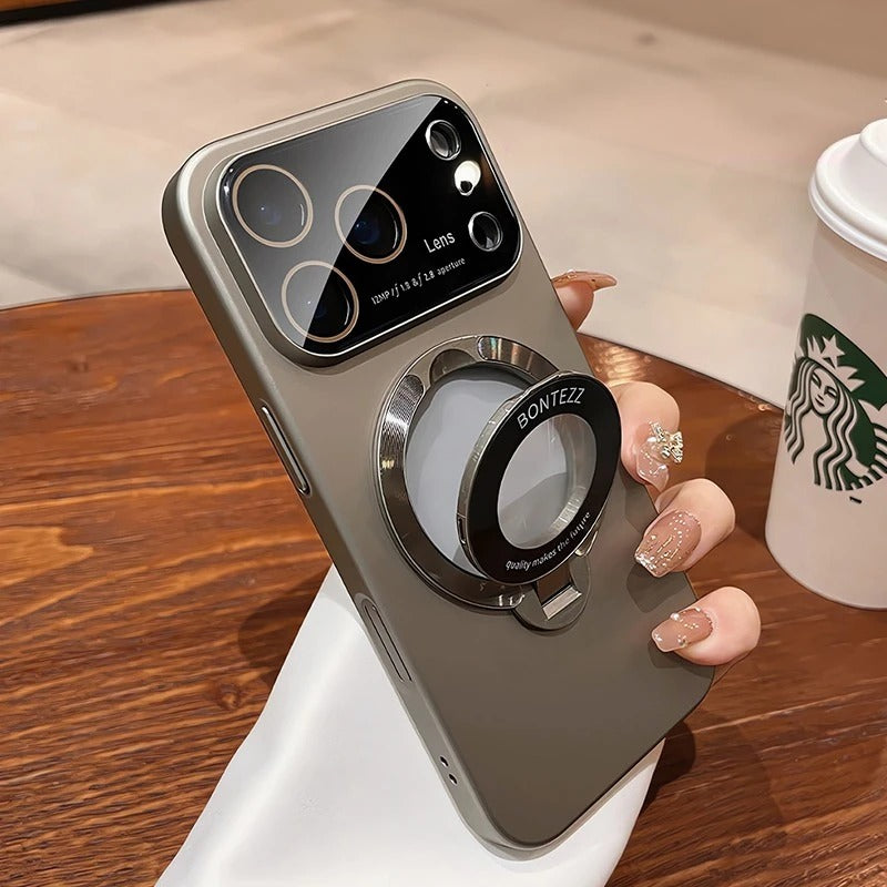 Luxury iPhone Case — MagSafe Magnetic Cover with Bracket Holder Ring, Full Lens Protection, Shockproof Matte Anti-Fingerprint Dustproof Non-Slip Design