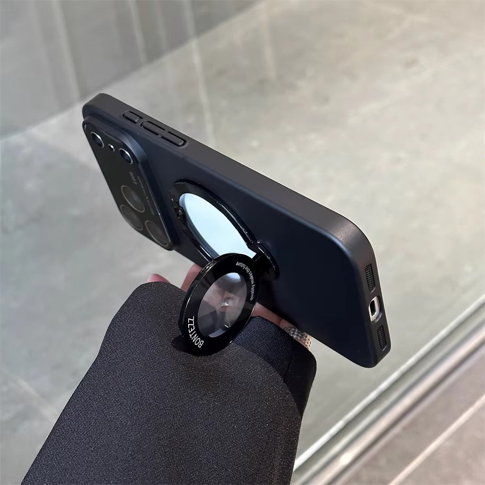 Luxury iPhone Case — MagSafe Magnetic Cover with Bracket Holder Ring, Full Lens Protection, Shockproof Matte Anti-Fingerprint Dustproof Non-Slip Design