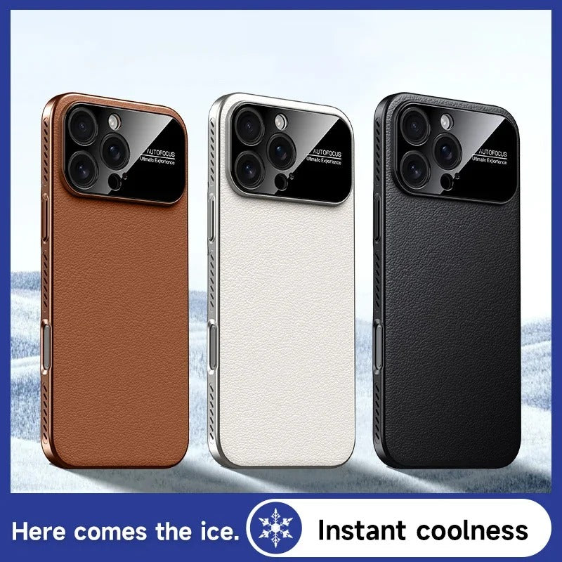 Luxury iPhone Case — MagSafe Magnetic Solid-Color Leather Border Cover with Heat-Dissipation Bumper, Large Camera Window & Shockproof Anti-Fingerprint Design