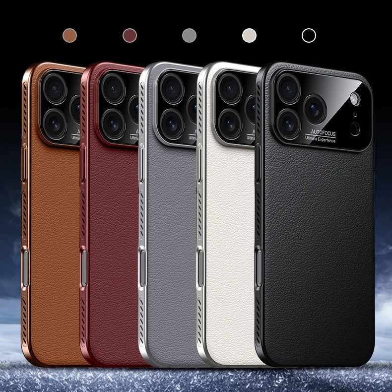 Luxury iPhone Case — MagSafe Magnetic Solid-Color Leather Border Cover with Heat-Dissipation Bumper, Large Camera Window & Shockproof Anti-Fingerprint Design