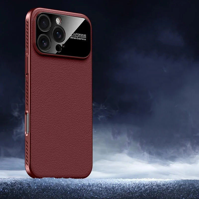 Luxury iPhone Case — MagSafe Magnetic Solid-Color Leather Border Cover with Heat-Dissipation Bumper, Large Camera Window & Shockproof Anti-Fingerprint Design