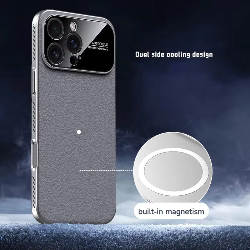 Luxury iPhone Case — MagSafe Magnetic Solid-Color Leather Border Cover with Heat-Dissipation Bumper, Large Camera Window & Shockproof Anti-Fingerprint Design