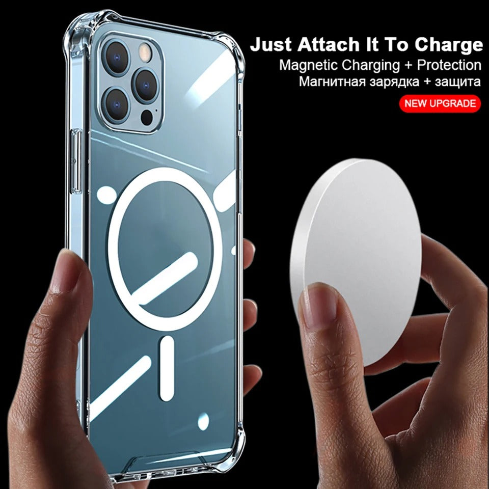 Luxury iPhone Case — MagSafe Transparent Shockproof PC Cover with Anti-Fingerprint Anti-Scratch Dustproof Slim-Fit Design