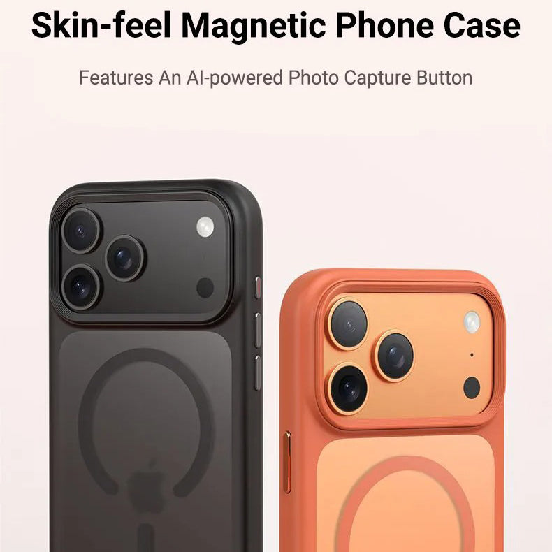 Luxury iPhone Case — MagSafe Transparent Soft Cover with Metal Buttons, Skin-Feel Matte Design, Shockproof Anti-Fingerprint Non-Slip Protection