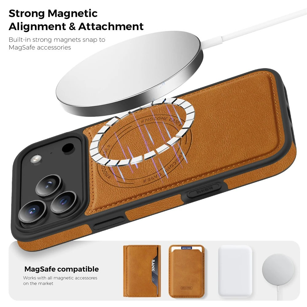 Luxury iPhone Case — Magnetic 2-in-1 Leather Card-Holder Cover with Shockproof Dual-Layer Protection, Anti-Fingerprint Non-Slip Design & Wireless-Charging Support