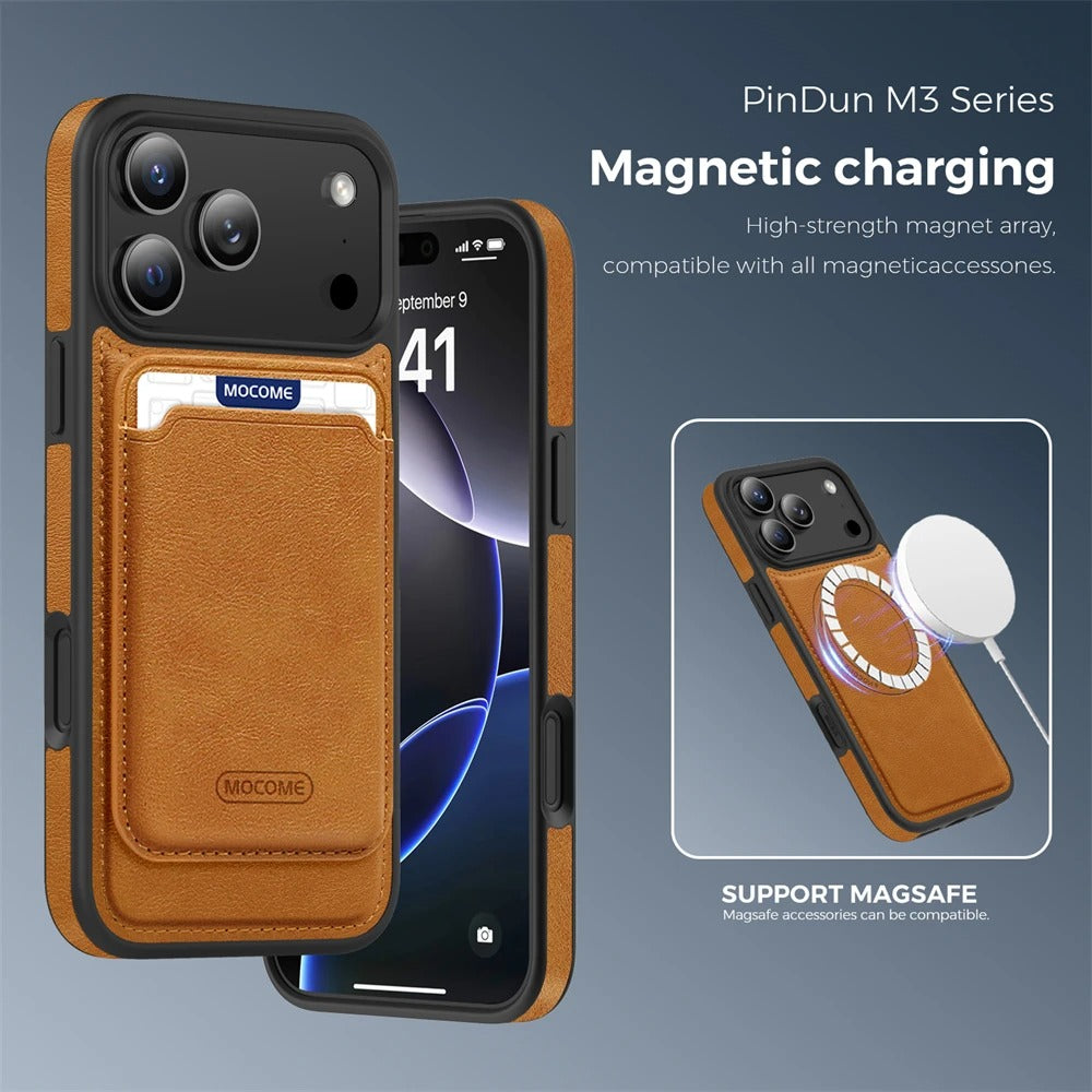 Luxury iPhone Case — Magnetic 2-in-1 Leather Card-Holder Cover with Shockproof Dual-Layer Protection, Anti-Fingerprint Non-Slip Design & Wireless-Charging Support