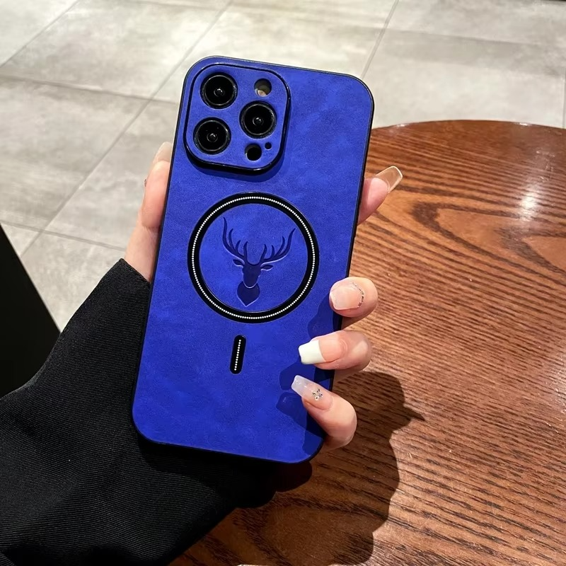 Luxury iPhone Case — Magnetic Deer Head Leather Cover with Shockproof Soft Protection, Wireless-Charging Support & Matte Anti-Fingerprint Design