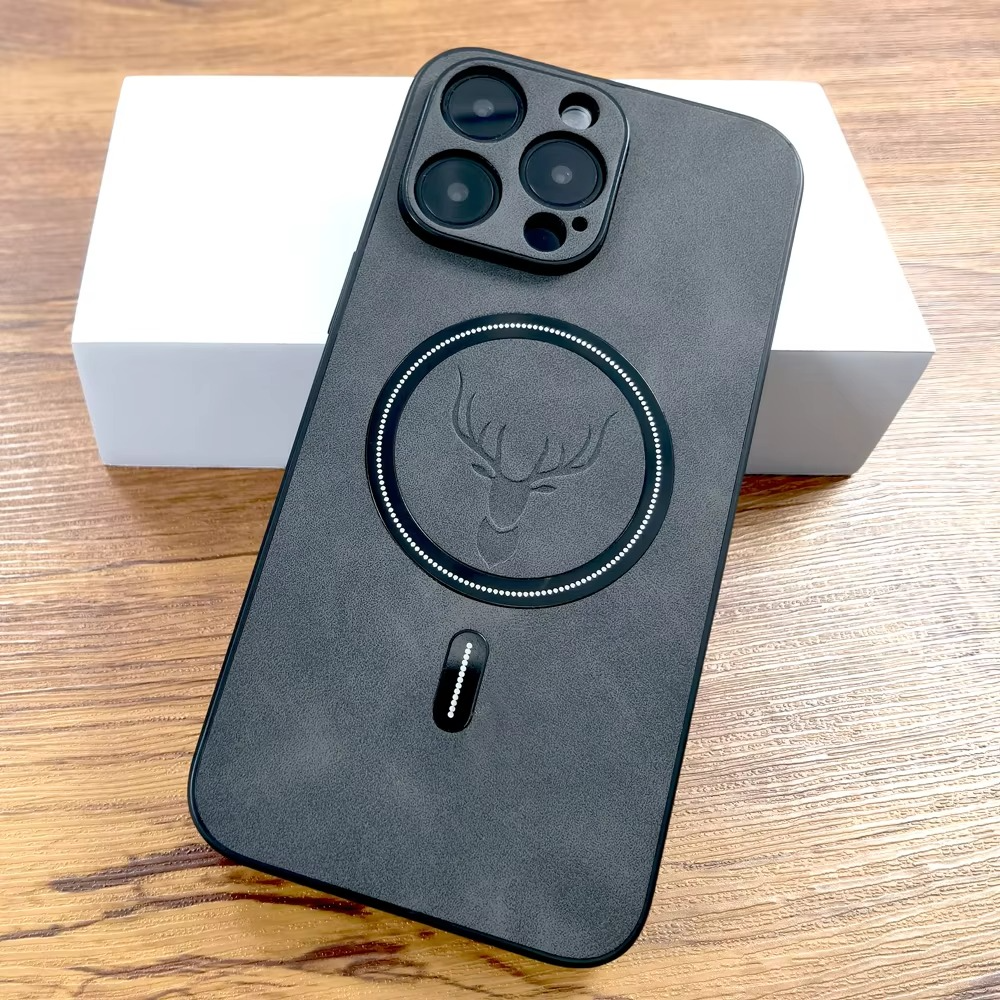 Luxury iPhone Case — Magnetic Deer Head Leather Cover with Shockproof Soft Protection, Wireless-Charging Support & Matte Anti-Fingerprint Design