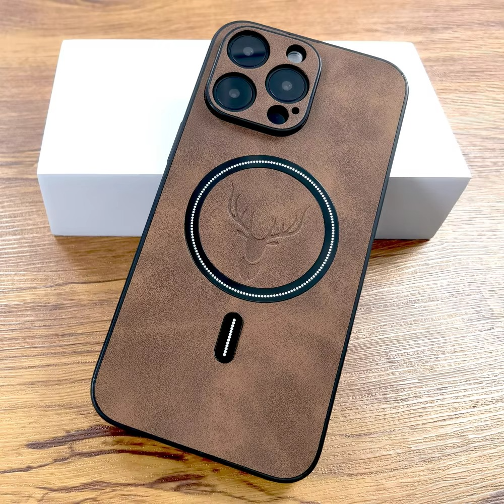 Luxury iPhone Case — Magnetic Deer Head Leather Cover with Shockproof Soft Protection, Wireless-Charging Support & Matte Anti-Fingerprint Design