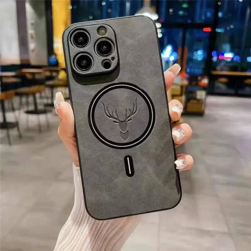 Luxury iPhone Case — Magnetic Deer Head Leather Cover with Shockproof Soft Protection, Wireless-Charging Support & Matte Anti-Fingerprint Design