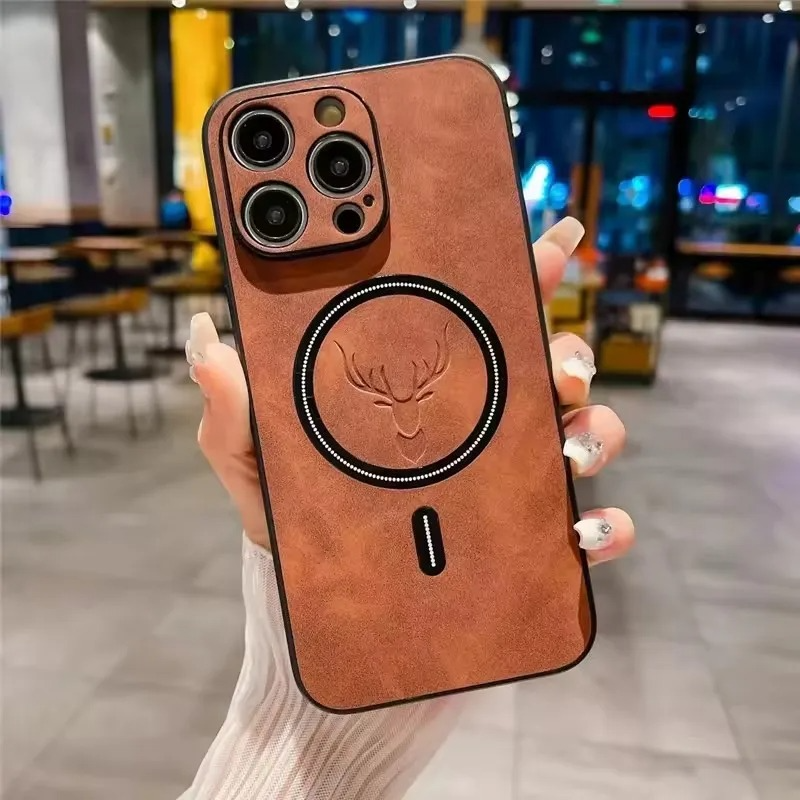 Luxury iPhone Case — Magnetic Deer Head Leather Cover with Shockproof Soft Protection, Wireless-Charging Support & Matte Anti-Fingerprint Design