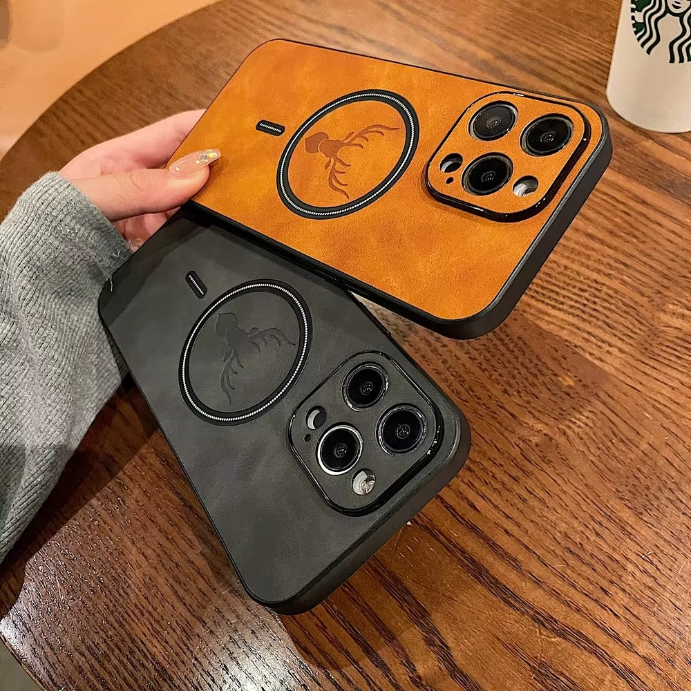 Luxury iPhone Case — Magnetic Deer Head Leather Cover with Shockproof Soft Protection, Wireless-Charging Support & Matte Anti-Fingerprint Design