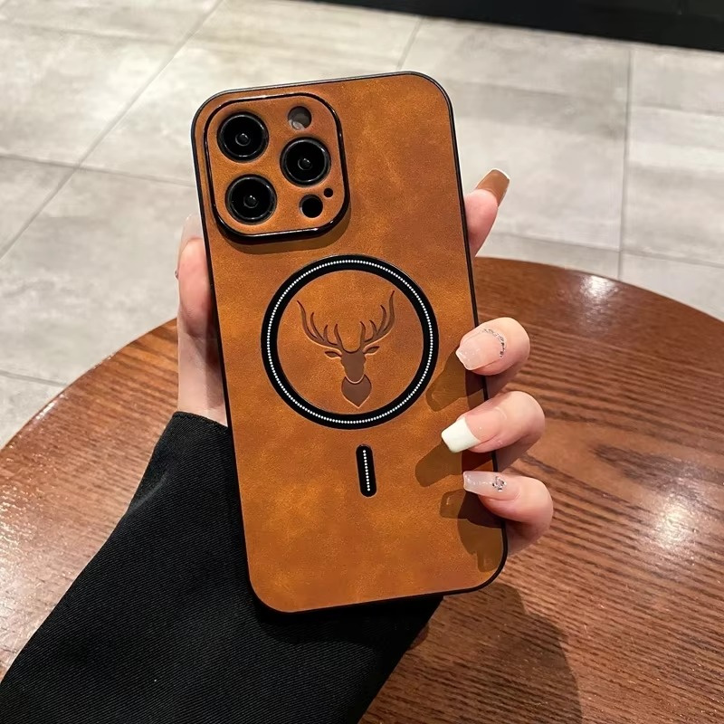 Luxury iPhone Case — Magnetic Deer Head Leather Cover with Shockproof Soft Protection, Wireless-Charging Support & Matte Anti-Fingerprint Design