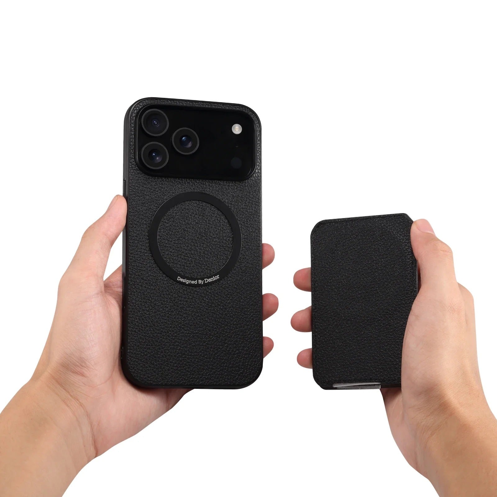 Luxury iPhone Case — Magnetic Detachable Card Slot Wallet with Stand, Full-Coverage PU Leather + PC TPU Shockproof Anti-Fingerprint Plain Design