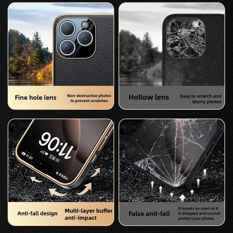 Luxury iPhone Case — Magnetic Genuine Leather Slim Cover with Precise Lens Protection, Anti-Drop Shockproof Design & Lightweight Premium Finish