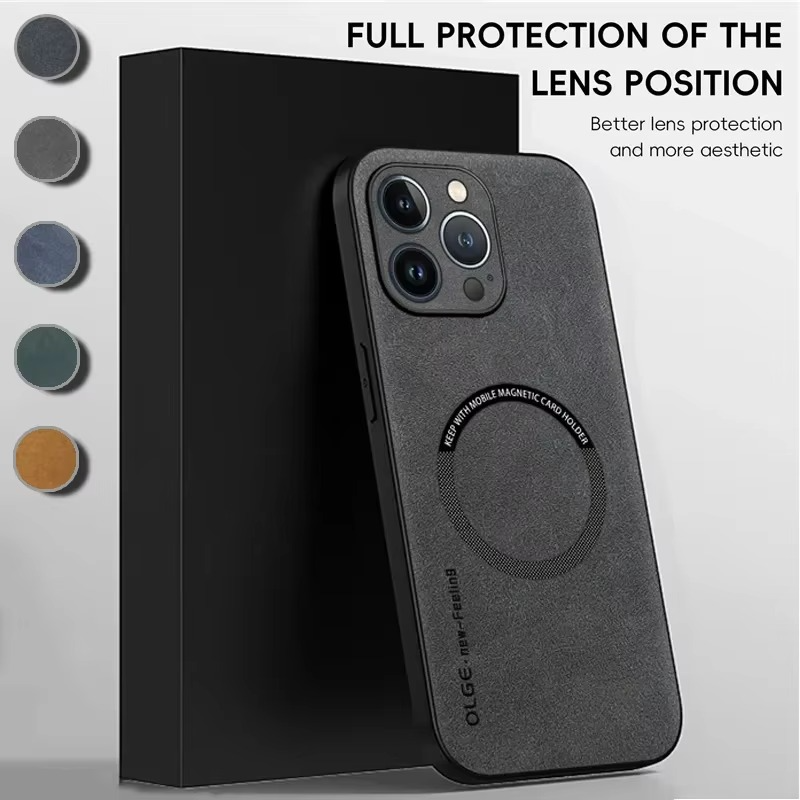 Luxury iPhone Case — Magnetic Leather Full-Coverage Cover with Wireless-Charging Support, Matte Anti-Scratch Dustproof Design