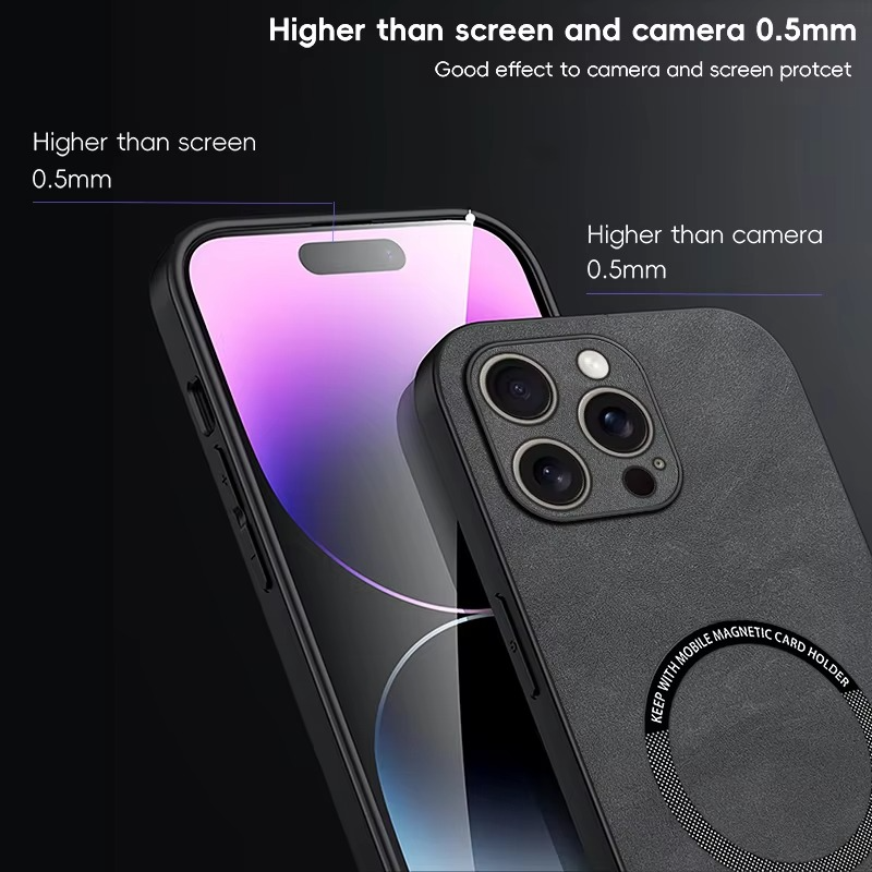 Luxury iPhone Case — Magnetic Leather Full-Coverage Cover with Wireless-Charging Support, Matte Anti-Scratch Dustproof Design