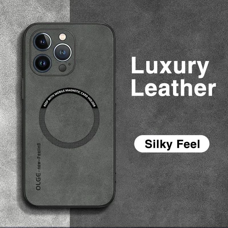 Luxury iPhone Case — Magnetic Leather Full-Coverage Cover with Wireless-Charging Support, Matte Anti-Scratch Dustproof Design