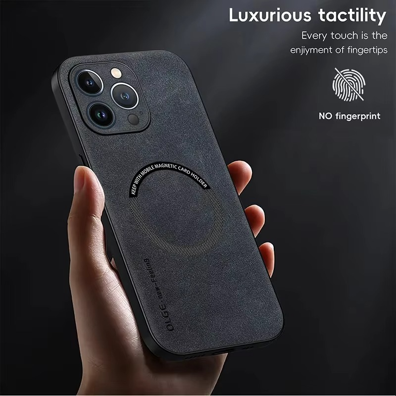 Luxury iPhone Case — Magnetic Leather Full-Coverage Cover with Wireless-Charging Support, Matte Anti-Scratch Dustproof Design