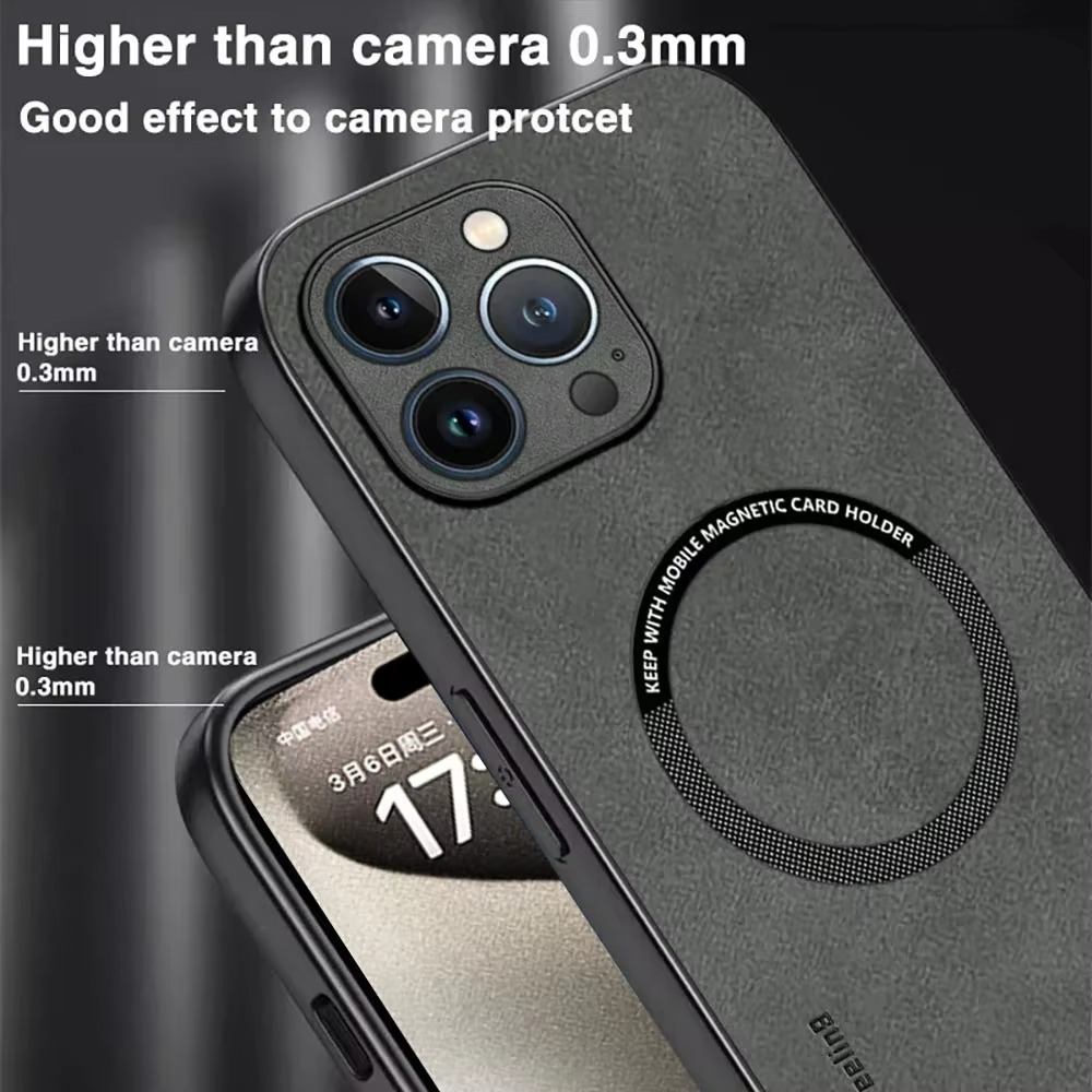 Luxury iPhone Case — Magnetic Leather Full-Coverage Cover with Wireless-Charging Support, Matte Anti-Scratch Dustproof Design