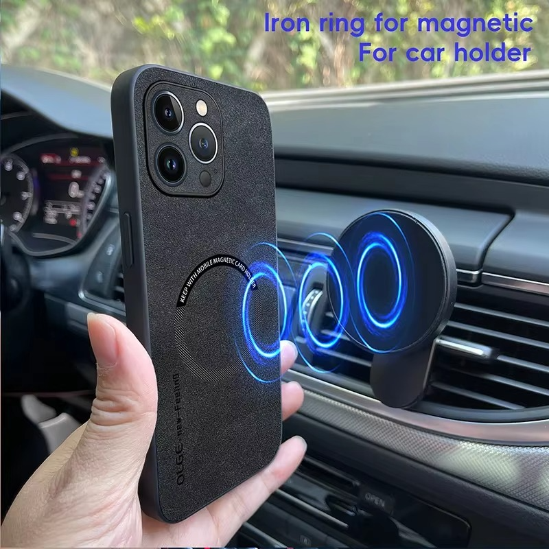 Luxury iPhone Case — Magnetic Leather Full-Coverage Cover with Wireless-Charging Support, Matte Anti-Scratch Dustproof Design