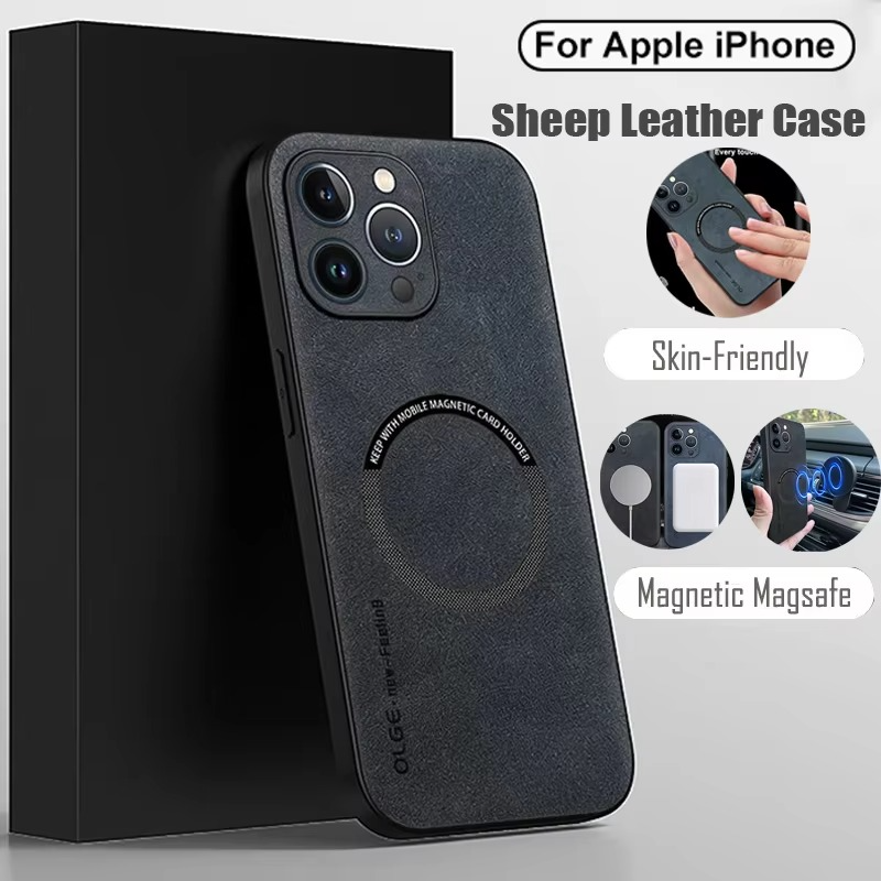 Luxury iPhone Case — Magnetic Leather Full-Coverage Cover with Wireless-Charging Support, Matte Anti-Scratch Dustproof Design