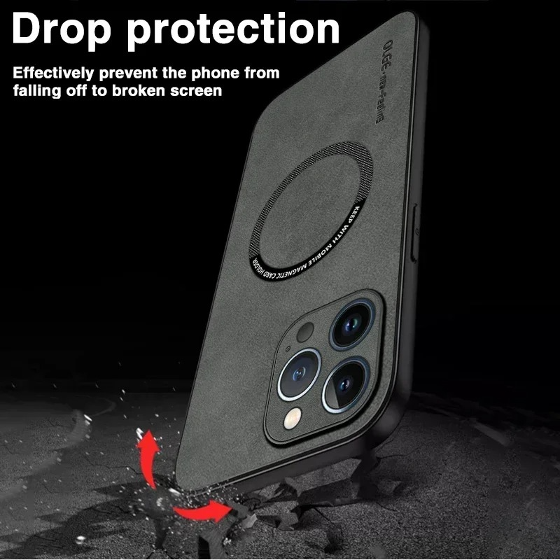 Luxury iPhone Case — Magnetic Leather Full-Coverage Cover with Wireless-Charging Support, Matte Anti-Scratch Dustproof Design