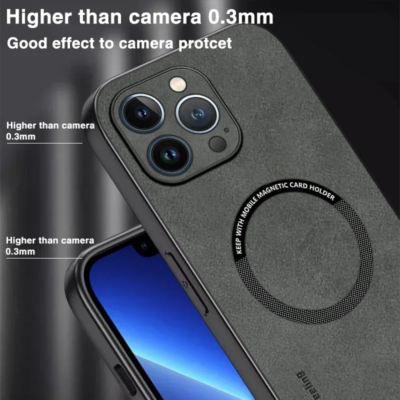 Luxury iPhone Case — Magnetic Leather Full-Coverage Cover with Wireless-Charging Support, Matte Anti-Scratch Dustproof Design